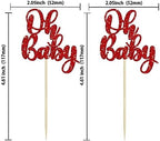 Gyufise 36Pcs Oh Baby Cupcake Toppers Glitter Baby Shower Cupcake Picks for Gender Reveal Baby Shower Kids Boys Girls Birthday Party Cake Decorations Supplies Red