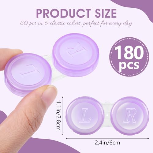 180 Pack Contact Lens Cases Bulk, Transparent Cute Contact Lens Case for Home & Travel, 6 Color (180)