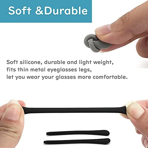 8 Pairs Eyeglass End Tips Ear Sock Pieces Anti-Slip Tube Replacement Tips Silicone for Thin Metal Eyeglass Legs, Black