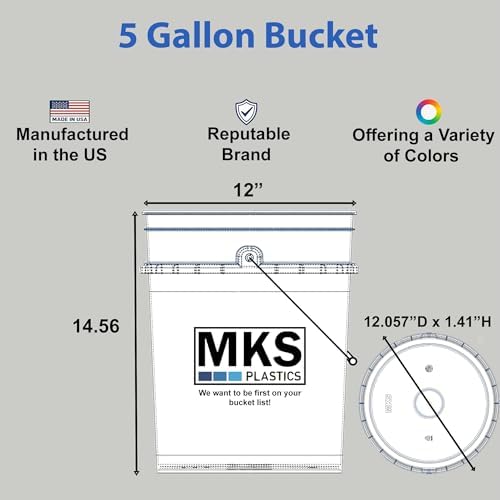 5-Gallon Bucket with Airtight Lid – Made in USA, Food Grade BPA Free Plastic, Heavy Duty Multi-Use, Metal Handle with Grip, Stackable Storage – Black, 3 Pack