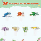 WERNNSAI 35 PCS Reptile Cupcake Toppers - Reptile Birthday Party Decorations for Kids Boys Snake Frog Cake Toppers Reptile Party Leopard Gecko Dessert Cake Insert Jungle Camping Cupcake Supplies