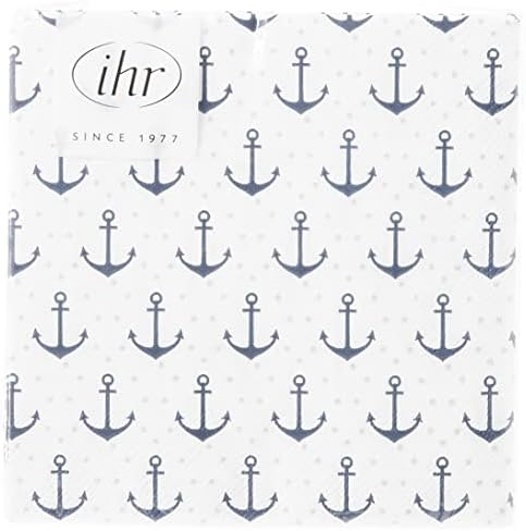 IHR Ideal Home Range Cocktail Napkins Disposable 3-Ply Paper Party Napkin Pack, 5" x 5", Anchor Dots Blue Grey, 20-Count