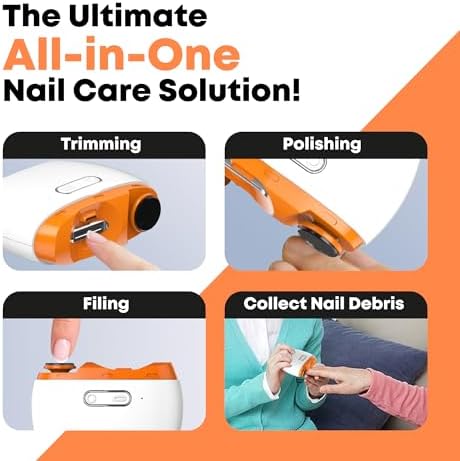 Electric Automatic Nail Clipper Trimmer - 2 in 1 Rechargeable Fingernail File Grinder Cutter for Baby Adults Seniors - Multifunctional Manicure Polisher with LED for Trimming Polishing Nails