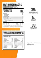 BulkSupplements.com Beef Protein Isolate Powder - Lactose Free Protein Powder, Beef Protein Powder - Unflavored & Gluten Free, 30g per Serving, 1kg (2.2 lbs) (Pack of 1)