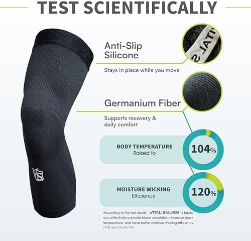 Vital Salveo Long Compression Knee Sleeve,Stiffness, Fatigue Relief, Circulation, Germanium Recovery for Women and Men, 3D Knit Breathable for Basketball, Sports, and Daily Wear (1 PC) XX-Large