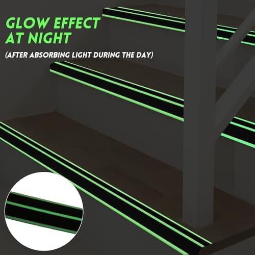 [Glow in The Dark] Stair Edge Trim Protector, Rubber Anti-Slip Stair Nosing, Waterproof & Self-Adhesive Stair Edge Protector for Indoor & Outdoor Safety (Black, 3.3FT)