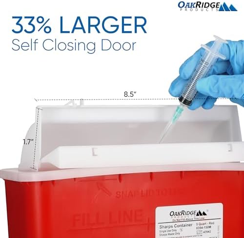 Oakridge Products Sharps Container for Home Use and Professional 5 Quart (5-Pack), Biohazard Needle and Syringe Disposal, Mailbox Style Lid, CDC Certified