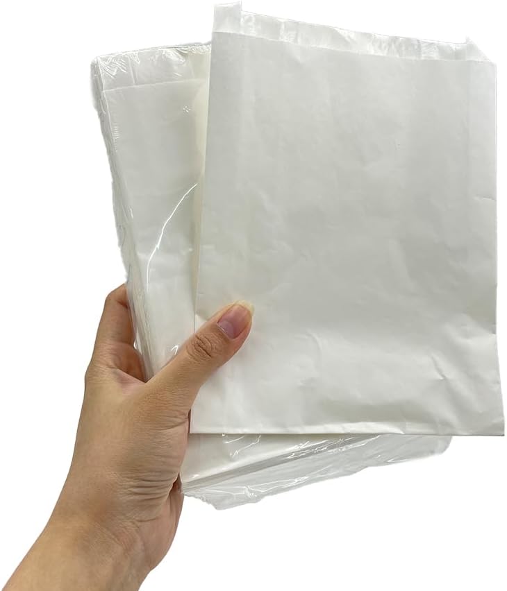 White Deli Bags 8x6 Inch - Top Open - Food-Grade Greaseproof Paper Bags for Bakery, Snacks, and Takeout - Recyclable & Biodegradable (100 Pack)