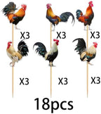 18 Pieces Glitter Rooster Cupcake Topper for Farm Theme Party Favors Decorations Men Women Happy Birthday Party Decor Supplies