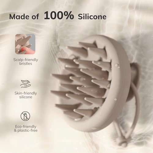 Sndyi Silicone Scalp Massager Shampoo Brush, Hair Scrubber with Soft Silicone Bristles, Scalp Scrubber/Exfoliator for Dandruff Removal, Wet Dry Scalp Brush for Hair Growth & Scalp Care, Khaki