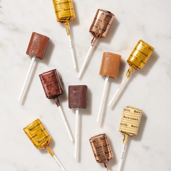 See’s Candies Assorted Lollypops – Assorted Gourmet Lollipops with Vanilla, Coffee, Chocolate & Butterscotch, 12 count, 8.4 oz