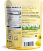 POSHI Green Pitted Olives - Lemon & Rosemary | Vegan, Kosher, Gluten Free + Keto Friendly, Fresh, All Natural Low Calorie Healthy Snacks | (30 Pack, 1.1oz Bags)