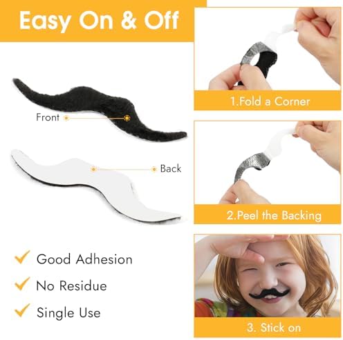 66 PCS Novelty Fake Mustache Self Adhesive Beard, Costume Mustaches Stickers for Cosplay, Halloween, Christmas for All Age