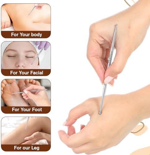 3 Pieces Acupuncture Pen, Facial Reflexology Massage Tool Ear Acupressure and Body Point Probe Pen for Face Body Muscle Relax Feet Legs Arms Shoulders Neck Back, Stainless Steel