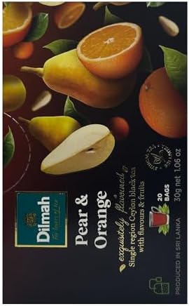 Dilmah Pear and Orange Flavored Ceylon Black Tea - 20 Tea Bags - Sri Lanka Ceylon Dilmah Pear Orange Tea Real Tea