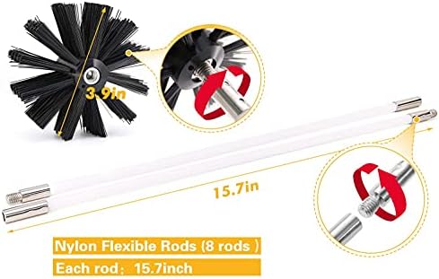 10 Feet Dryer Vent Cleaner Kit, Dryer Duct Cleaning Kit, Includes 8 Flexible Rods, Synthetic Brush Head, Flexible Lint Remover