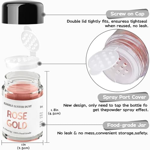 4 Colors Luster Dust Edible Set, INOCERIS Luster Dust Set for Cocktails, Drinks, Baking, Beverages, Cakes, Strawberries, Cookies, Fondant, Vegan 3g Food Grade Drink Glitter