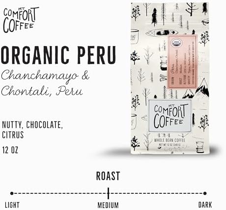 Mt. Comfort Coffee Organic Peru Medium Roast, 12 Ounce (Pack of 1) - Flavor Notes of Nutty, Chocolate, & Citrus - Sourced From Small, Peruvian Coffee Farms - Roasted Whole Beans