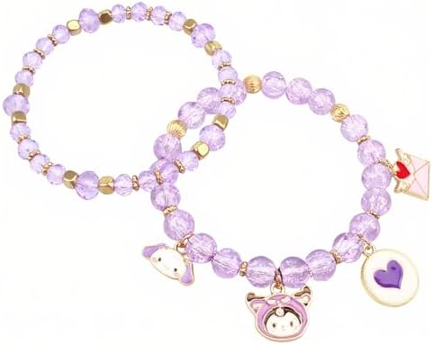 Cute Cartoon Charm Beaded Stretch Bracelet Set, Crystal Beads with Enamel Animal Charms