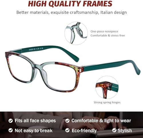 DOOViC 4 Pack Computer Reading Glasses for Women Blue Light Blocking Spring Hinge Stylish Readers for Women