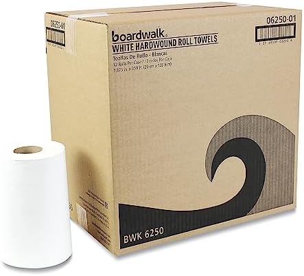 Boardwalk 6250 Hardwound Paper Towels, Nonperforated 1-Ply White, 350 ft (Case of 12 Rolls)