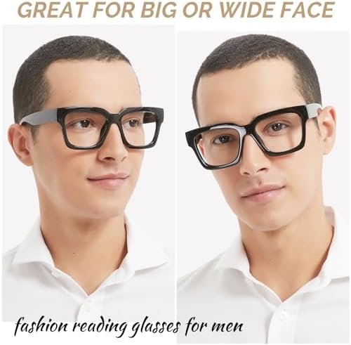 OCCI CHIARI Oversized Reading Glasses for Men Thick Square Big Head Readers 1.0 1.25 1.50 1.75 2.0 2.25 2.50 2.75 3.0 3.5