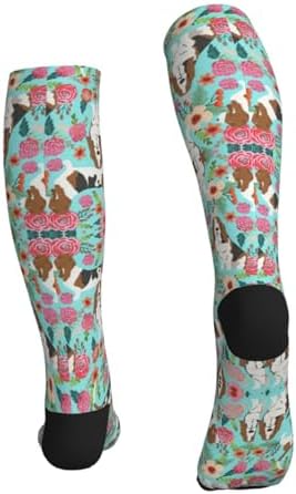 Sweet Basset Hound Florals Compression Socks For Woman & Man 20-30mmhg Knee High Calves For Flying Running Nurses