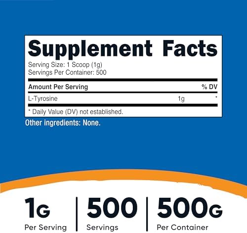 Nutricost L-Tyrosine Powder 500 Grams - Pure L-Tyrosine Powder 1000mg Per Serving