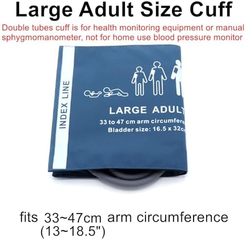 Universal NIBP Cuff for Large Adult, 33-47 cm Double Tube Reusable PU Replacement Blood Pressure Cuff, No Connector