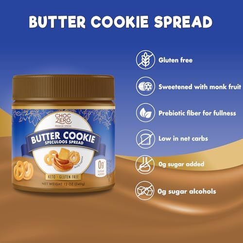 ChocZero Butter Cookie Spread, No Added Sugar, Gluten Free, High Fiber, Keto Friendly, Low Carb, Naturally Sweetened with Monk Fruit, 12 oz Jar