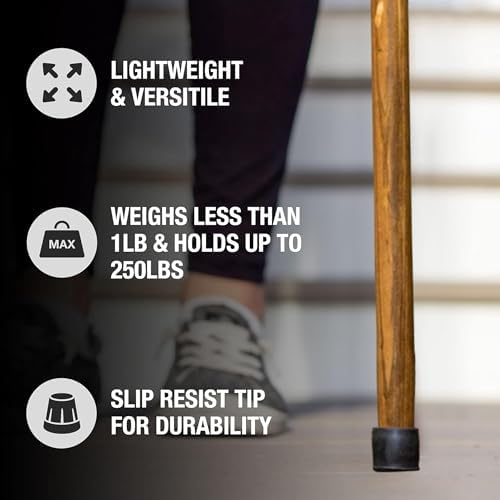 Rustic Wooden Walking Sticks for Hiking - Handcrafted Walking Sticks for Kids, Women & Men - Hiking Staffs with Leather Wrist Strap & Non-Slip Rubber