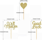 Morndew 24 PCS Gold Glitter We Will Miss You Good Luck Heart Cupcake Toppers for Office Work Party Going Away Party Farewell Retirement Anniversary Celebration Party Decorations
