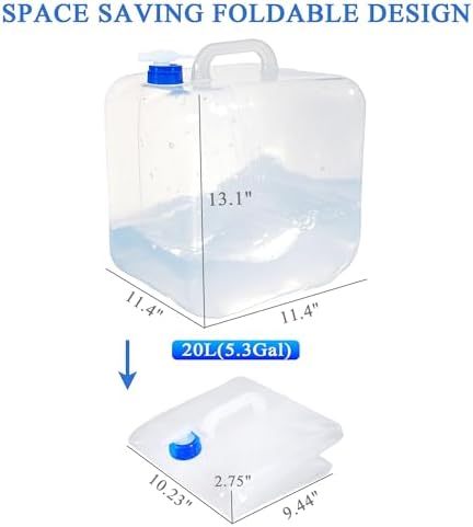 Collapsible Water Container with Spigot & Hook, BPA Free Water Jug, Foldable Carrier Bucket, Water Storage Container for Camping Hiking Survival Kit, 2-Pack (20L/5.3 Gallon)