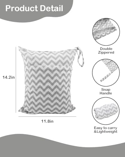 ALVABABY 2pcs Cloth Diaper Wet Dry Bags Waterproof Reusable with Two Zippered Pockets Travel Beach Pool Daycare Soiled Baby Items Yoga Gym Bag for Swimsuits or Wet Clothes L2933