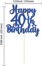 Gyufise 1Pc Happy 40th Birthday Cake Topper Glitter Cheers to 40 Years Old 40th Birthday Cake Pick for Celebrating 40th Birthday Anniversary Party Cake Decorations Supplies Blue