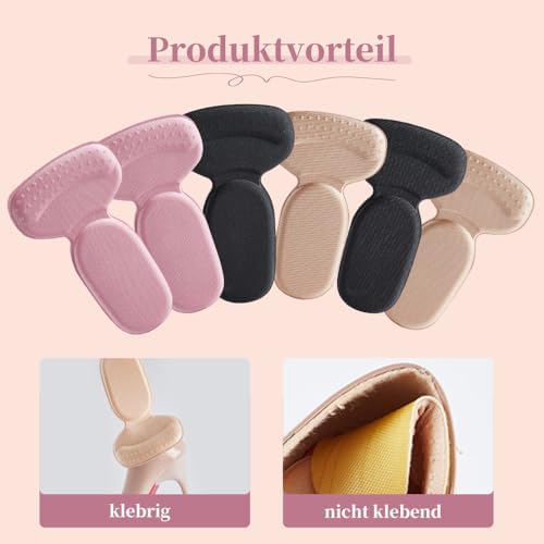 Heel Pads for Shoes, Anti-Slip Heel Liners Soft Cushion Heel Protector Pads for Women Men Shoes, Heel Grippers Heel Protector Sticker for Loose Shoes (8, Beige)