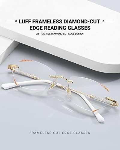 LUFF Rimless Reading Glasses for Women, Fashion Lightweight Anti Blue Light Readers Classic Metal Comfortable Frame Glasses