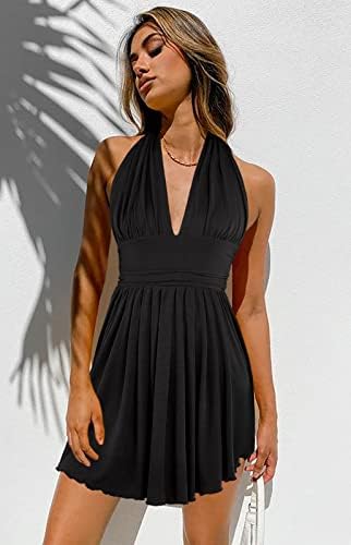 Heysolo Women's Halter Deep V Neck Mini Dress Summer Backless Sleeveless Sexy Party Club Cocktail Dresses