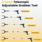 Telescopic Grabber Reacher Tool, 5-Level Adjustable Length (23'' to 41'') - Trash Claw Gripper, Pickup Stick for Litter Picking, Yard Work, and Seniors (Blue)