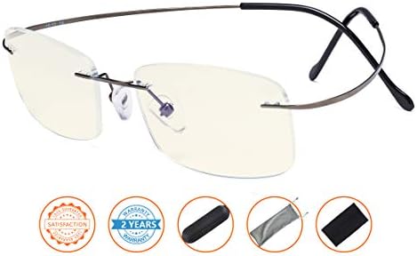 CessBlu Titanium Computer Glasses Reading Eyeglasses Frameless Readers Blue Light Filter
