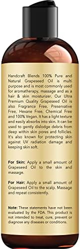 Handcraft Blends Grapeseed Oil | 100% Pure and Natural | Bath & Body Oil | Premium Grade Carrier Oil | Skin | Hair | Body | Massage | Cold-Pressed | Hexane-Free | 8 Fl Oz