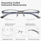 EYECEDAR 5 Pack Reading Glasses Men Blue Light Blocking Eyeglasses Gunmetal Gray Metal Half Frame Spring Hinges Readers for Men and Women 1.5
