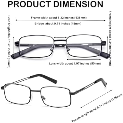 HIGHLIKE Reading Glasses Men, Metal Stainless Flex Readers with Soft Cases, Clear Lens Blue Light Glasses