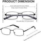 HIGHLIKE Reading Glasses Men, Metal Stainless Flex Readers with Soft Cases, Clear Lens Blue Light Glasses