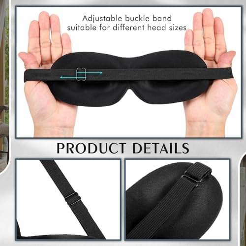 Bonuci 12 Pack Sleep Mask Blackout 3D Eye Mask for Ultralight Sleeping Night Blindfold Eye Covers with Adjustable Strap for Men Women Travel Gift Back and Side Sleeper (Black)
