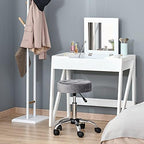 HOMCOM Round Rolling Stool with Height Adjustable Lift, Vanity Chair with Luxury Style Upholstery, Office Chair with Swivel Seat and Wheels for Work Spa Salon, Grey