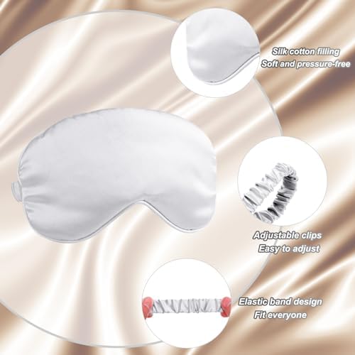 PATIKIL Silk Sleep Mask, 2 Pack Soft Satin Eye Protective Mask Blackout Eye Cover with Elastic Straps for Side Sleeping Women Men Travel, White