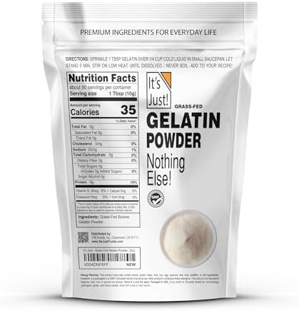 It's Just - 100% Gelatin Powder (2lb) Unflavored, Heavy Metal Tested, Grass-Fed Bovine (Beef) Source, Non-GMO, Keto Friendy, Perfect for Marshmallows, Gummies, Desserts, 32oz
