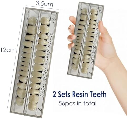 56 Pcs False Teeth Fake Teeth 2 Sets Synthetic Resin Dental Tooth, Upper Lower Denture Tooth, Party Horror Prop Makeup DIY Replacement, 22 A2