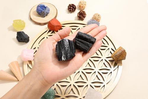 Jovivi 2pcs Raw Black Tourmaline Crystals,Large 1.6-2.2" Healing Crystals Natural Rough Stones Crystal for Tumbling, Cabbing, Home Decoration, Polishing, Wicca & Reiki